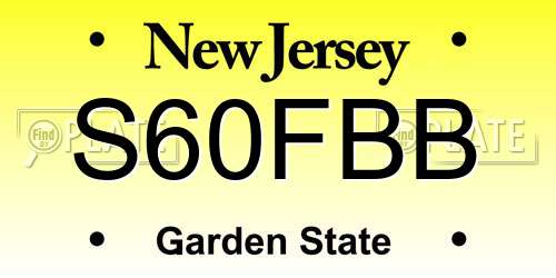 S60FBB New Jersey License Plate