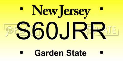 S60JRR New Jersey License Plate
