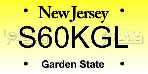 S60KGL New Jersey License Plate