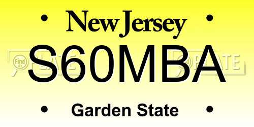 S60MBA New Jersey License Plate