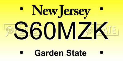 S60MZK New Jersey License Plate