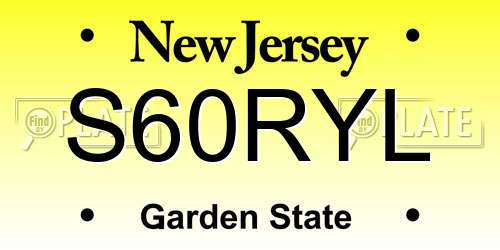 S60RYL New Jersey License Plate