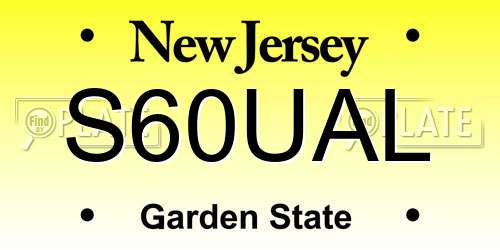 S60UAL New Jersey License Plate