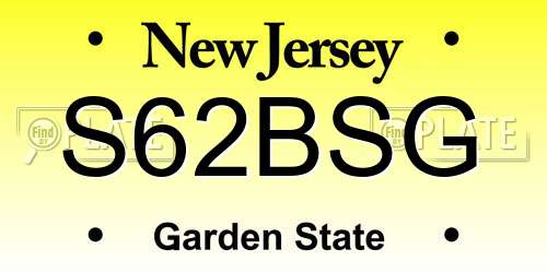 S62BSG New Jersey License Plate