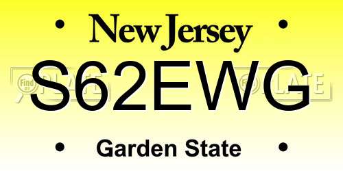 S62EWG New Jersey License Plate
