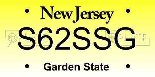 S62SSG New Jersey License Plate