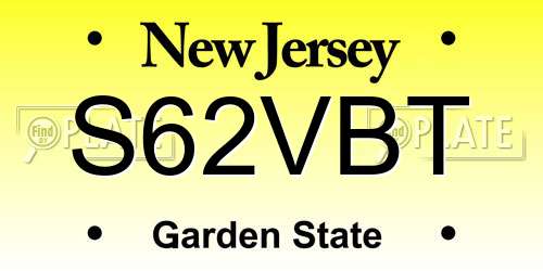 S62VBT New Jersey License Plate