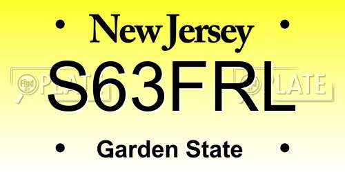S63FRL New Jersey License Plate