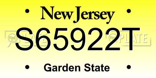 S65922T New Jersey License Plate