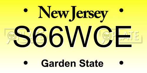 S66WCE New Jersey License Plate