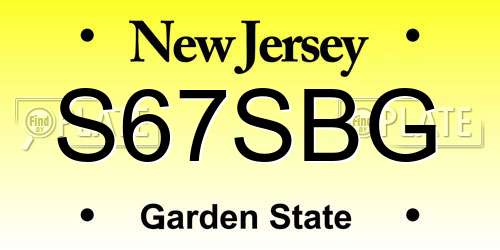 S67SBG New Jersey License Plate
