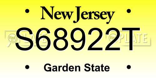 S68922T New Jersey License Plate