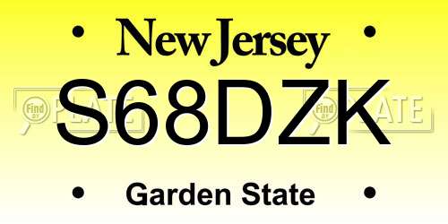 S68DZK New Jersey License Plate