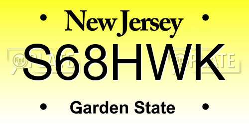 S68HWK New Jersey License Plate