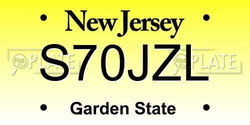 S70JZL New Jersey License Plate