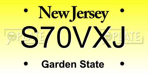 S70VXJ New Jersey License Plate