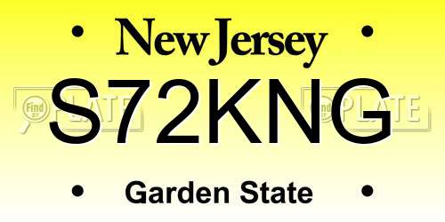 S72KNG New Jersey License Plate