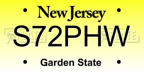 S72PHW New Jersey License Plate