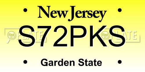 S72PKS New Jersey License Plate