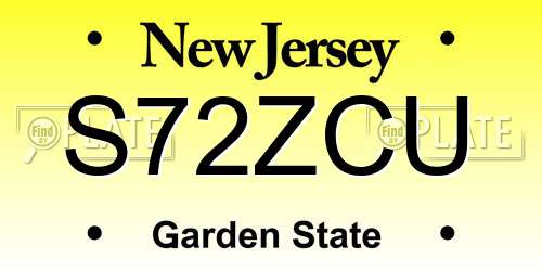 S72ZCU New Jersey License Plate