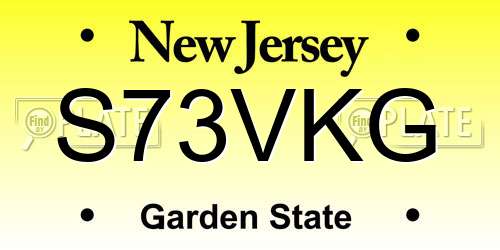 S73VKG New Jersey License Plate