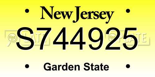 S744925 New Jersey License Plate