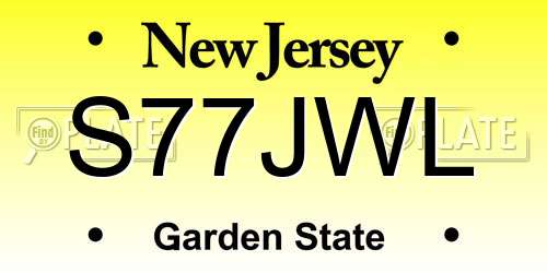 S77JWL New Jersey License Plate