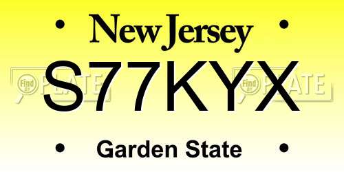 S77KYX New Jersey License Plate