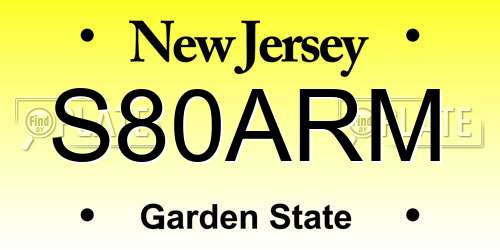 S80ARM New Jersey License Plate