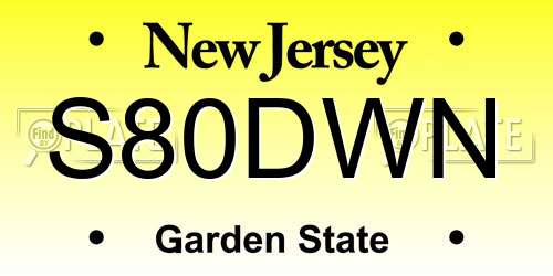 S80DWN New Jersey License Plate