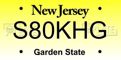 S80KHG New Jersey License Plate