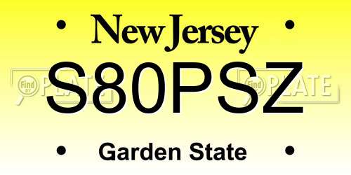 S80PSZ New Jersey License Plate