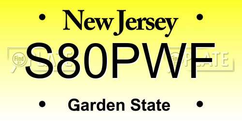 S80PWF New Jersey License Plate