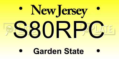S80RPC New Jersey License Plate