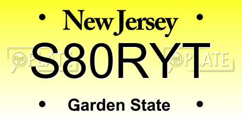 S80RYT New Jersey License Plate