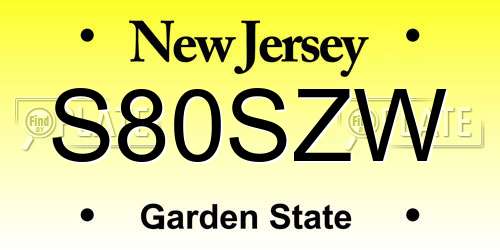 S80SZW New Jersey License Plate