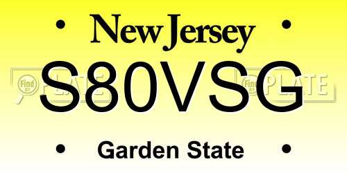 S80VSG New Jersey License Plate