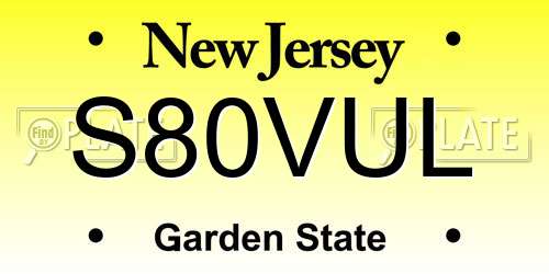 S80VUL New Jersey License Plate