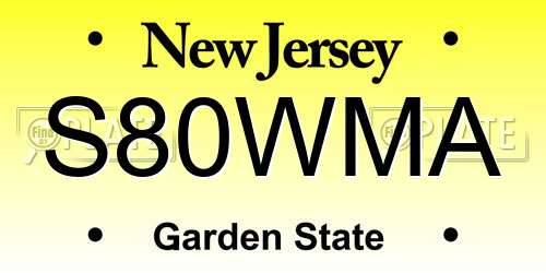 S80WMA New Jersey License Plate