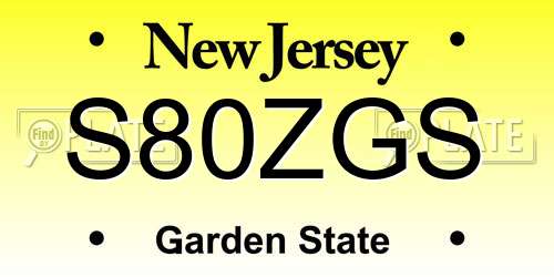 S80ZGS New Jersey License Plate