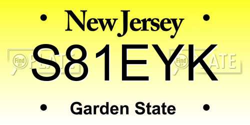 S81EYK New Jersey License Plate