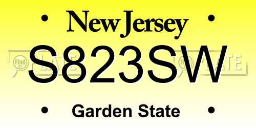 S823SW New Jersey License Plate