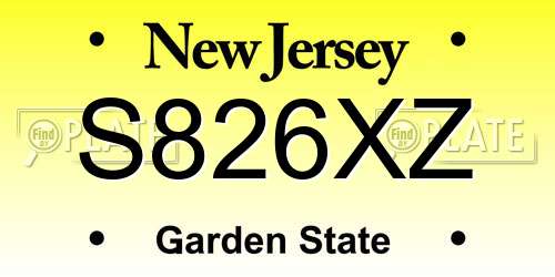 S826XZ New Jersey License Plate