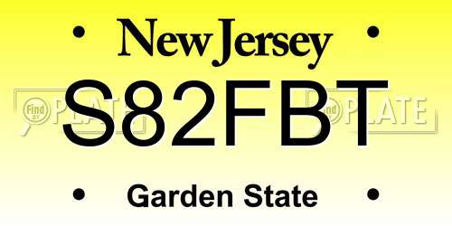 S82FBT New Jersey License Plate