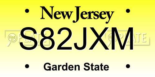 S82JXM New Jersey License Plate
