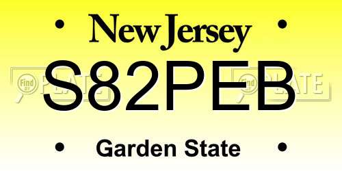 S82PEB New Jersey License Plate