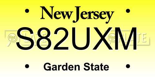 S82UXM New Jersey License Plate