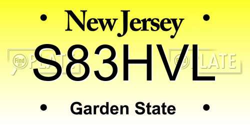S83HVL New Jersey License Plate