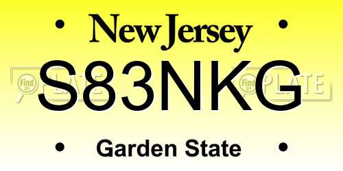 S83NKG New Jersey License Plate