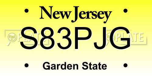 S83PJG New Jersey License Plate